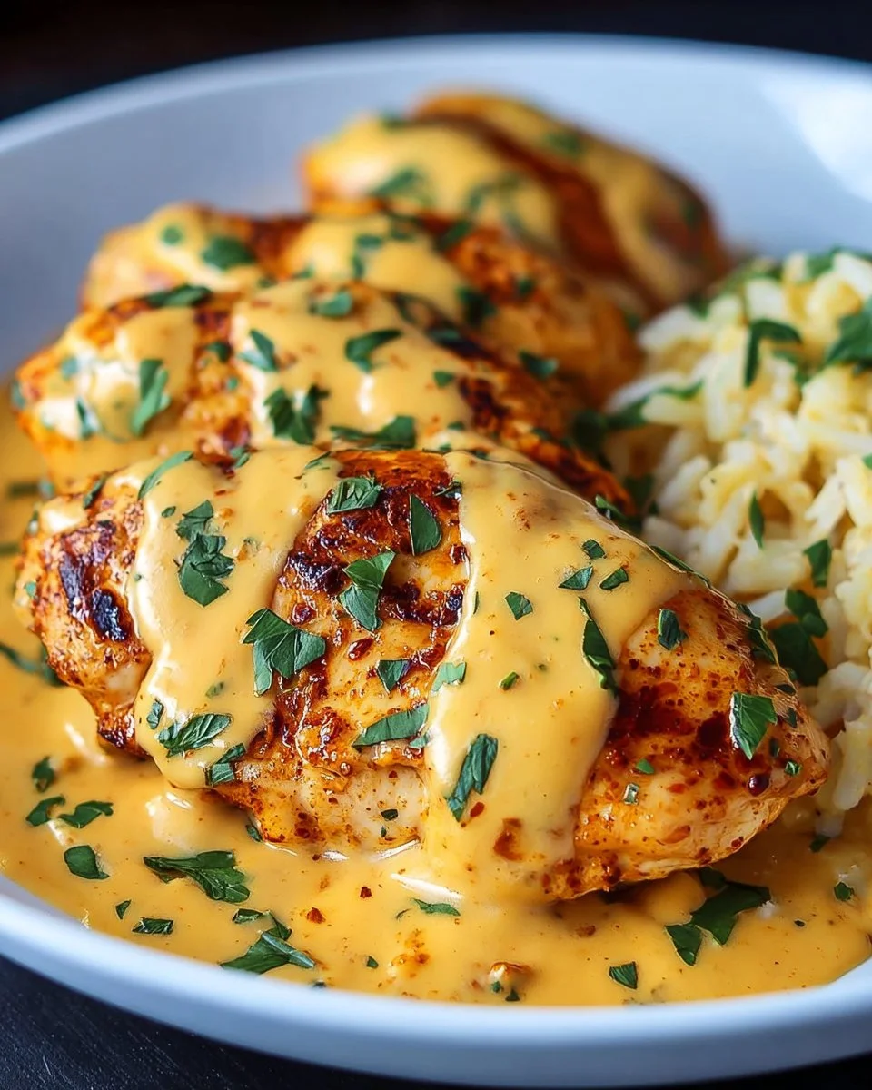 Delicious Mexican Chicken topped with rich Cheese Sauce, perfect for dinner.