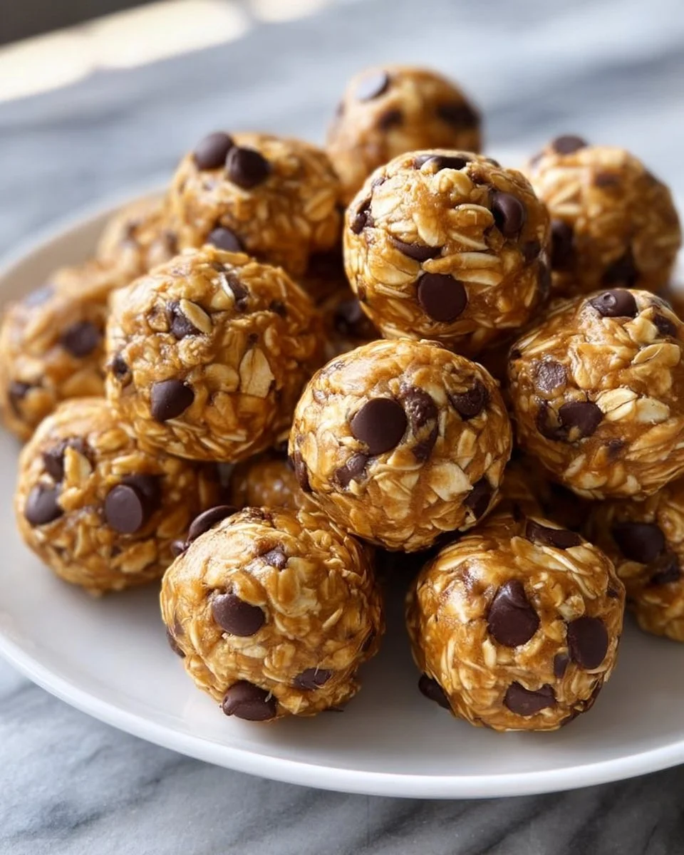 Delicious no-bake peanut butter energy bites stacked on a plate