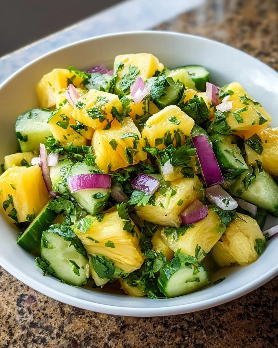 Colorful Pineapple Cucumber Salad featuring fresh ingredients and vibrant flavors.