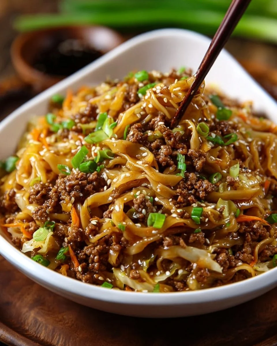 Delicious Potsticker Noodle Bowl with fresh ingredients and garnishes.