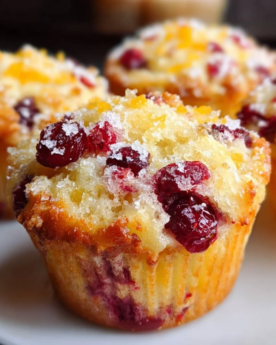 Freshly baked Ricotta Cranberry Orange Muffins on a rustic table