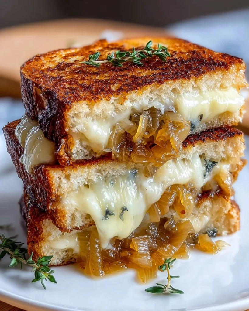 Sourdough grilled cheese sandwich with caramelized onions