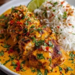 Spicy Brazilian Coconut Chicken served with a side of vegetables