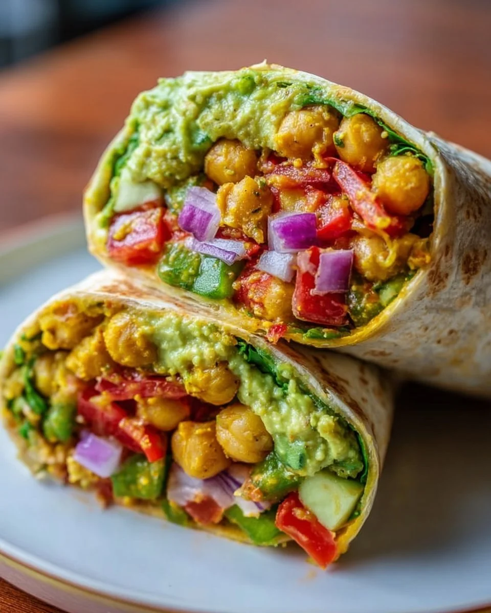 Spicy Chickpea and Avocado Wrap filled with fresh ingredients