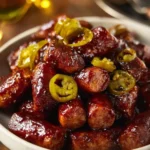 A platter of Sticky Mississippi Little Smokies served with sauce