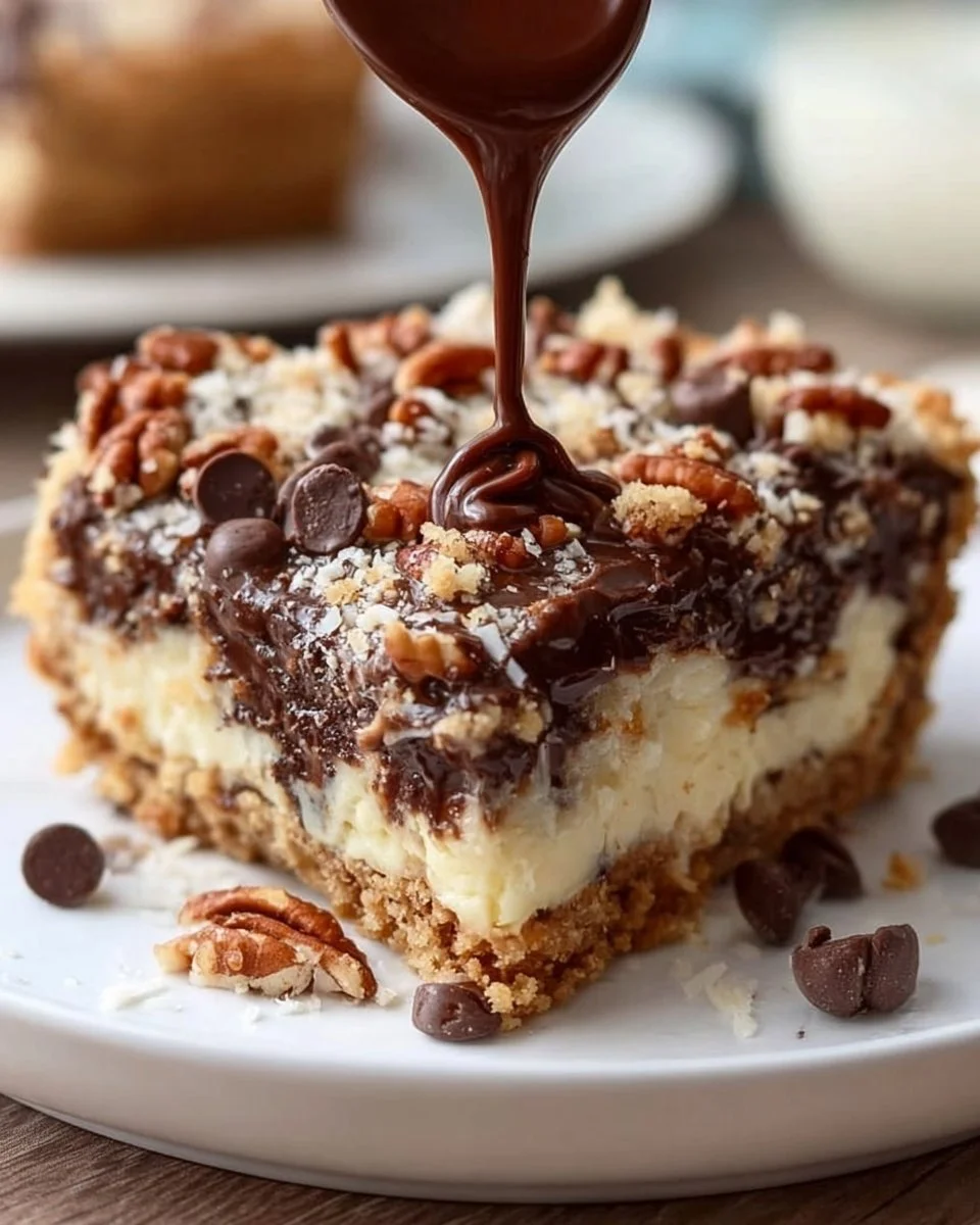 Slice of Texas Trash Pie topped with nuts and chocolate