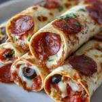 Delicious tortilla pizza rolls served with toppings.