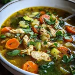 Bowl of Turmeric Chicken Soup Golden with fresh herbs and spices