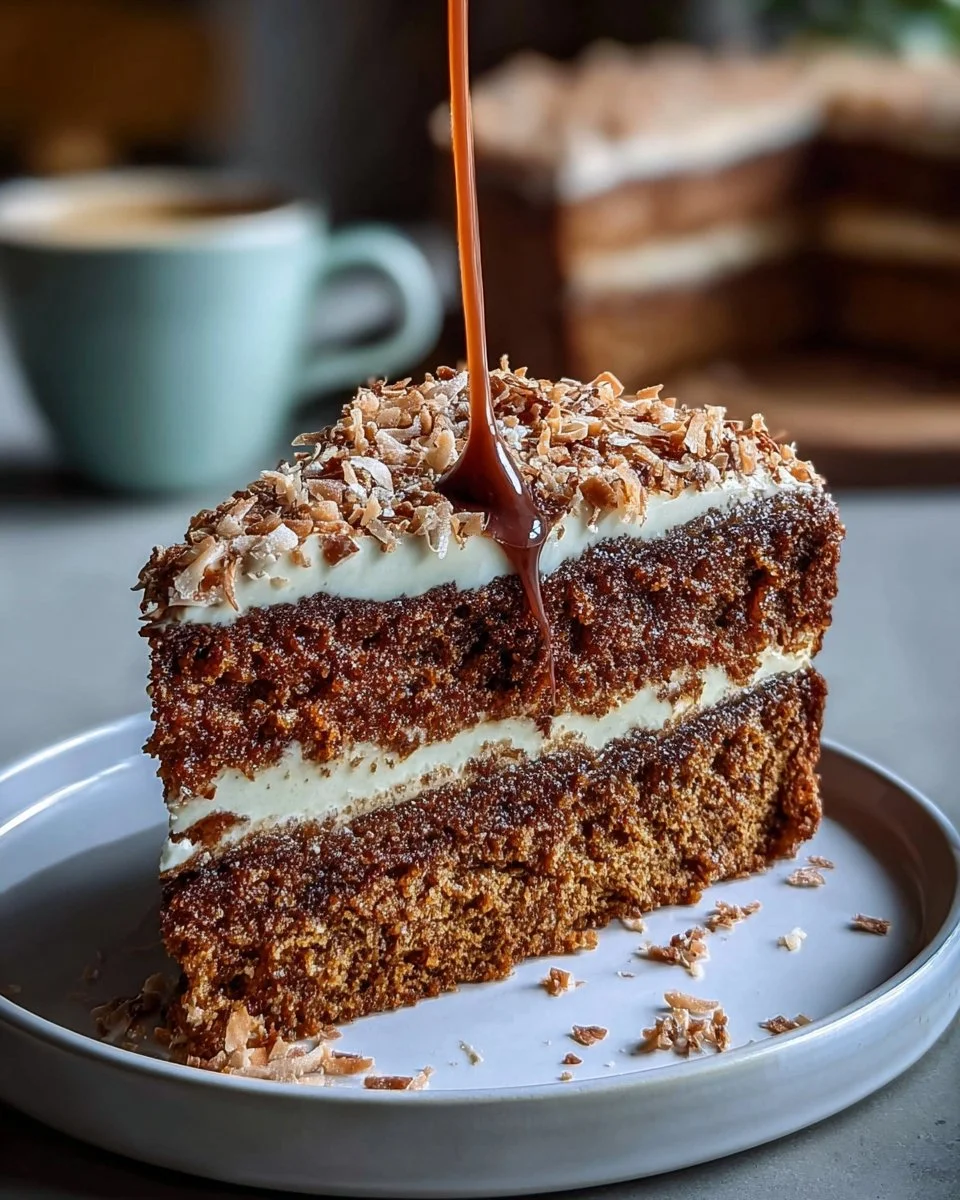 Vegan Hojicha Latte Cake topped with creamy frosting and green tea leaves