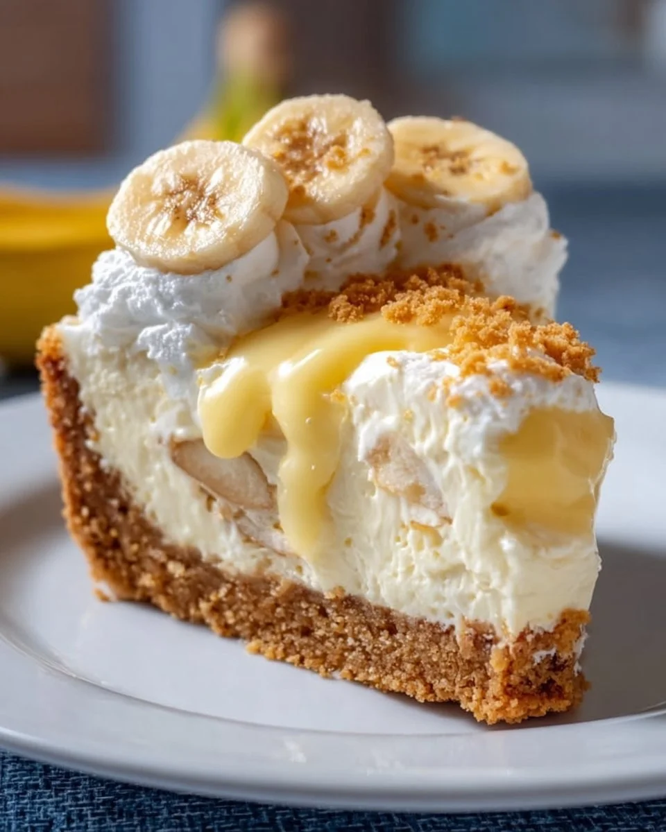 Delicious Banana Cream Cheesecake topped with whipped cream and banana slices