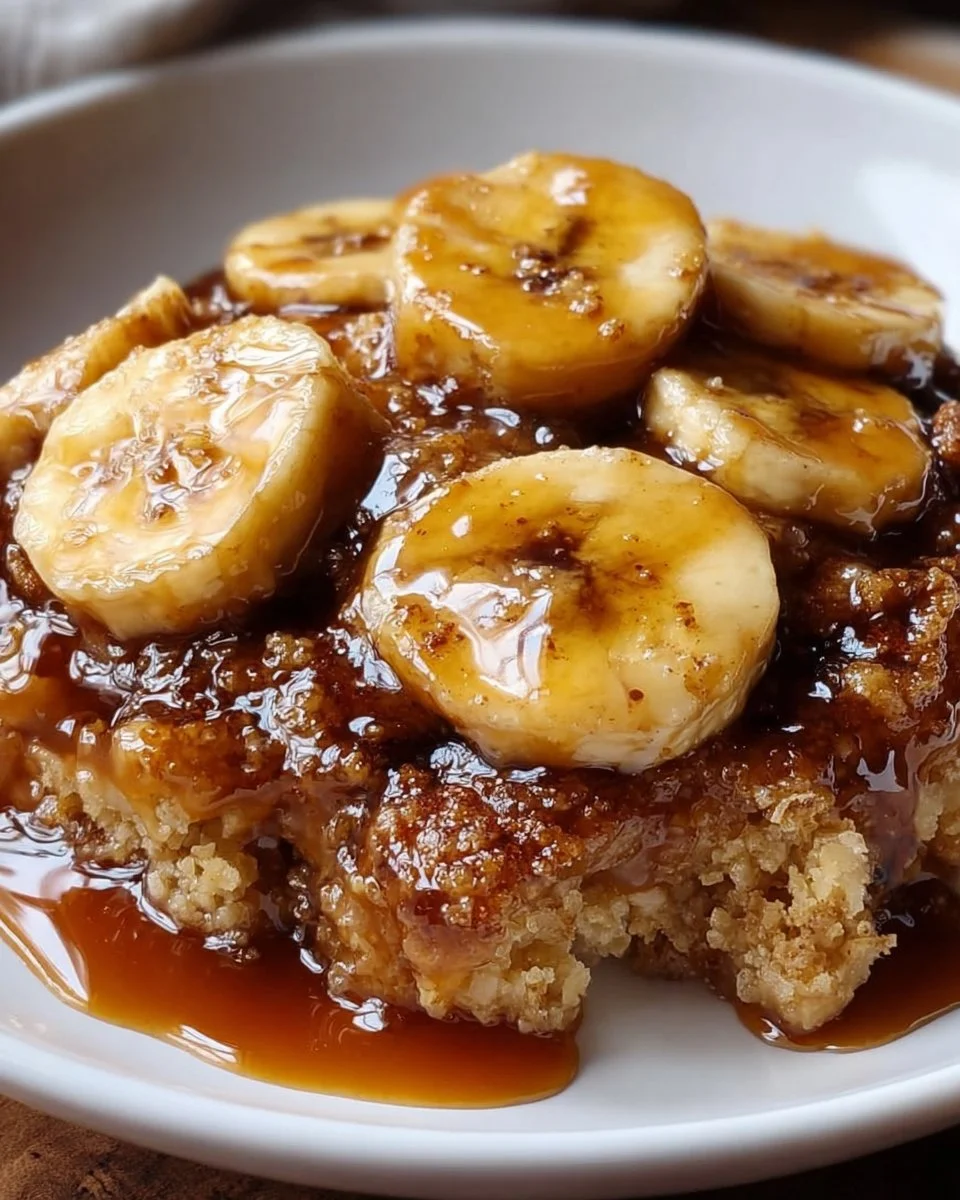 Delicious Bananas Foster Cobbler with caramelized bananas and flaky crust