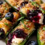 Plate of Blueberry Brie Jalapeño Poppers garnished with herbs