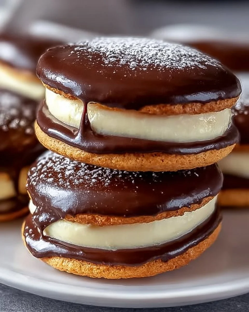Delicious Boston Cream Pie Cookies with chocolate frosting and cream filling