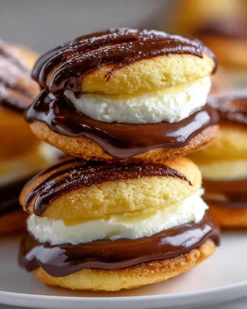 Boston Cream Pie Cookies with chocolate frosting and creamy filling
