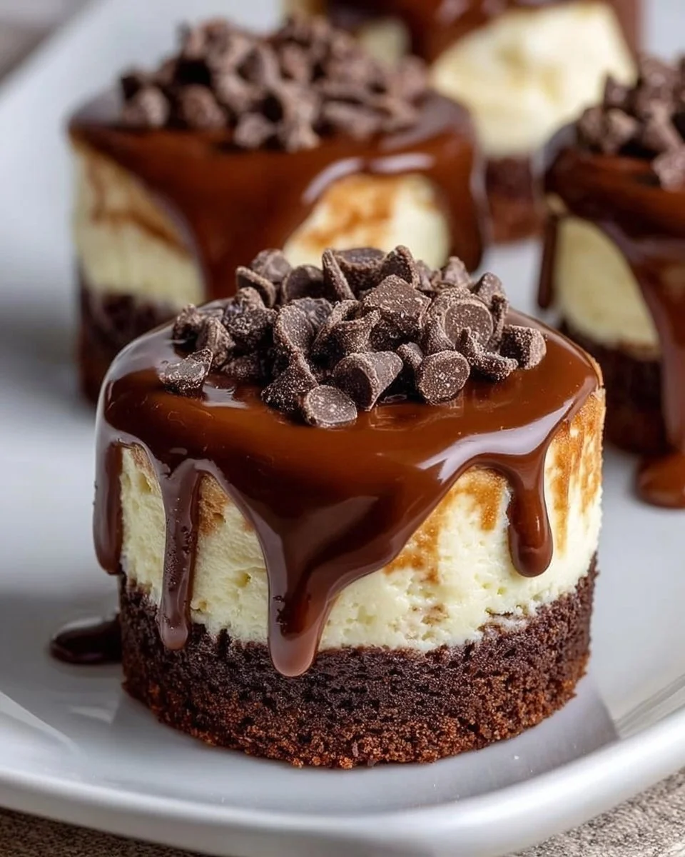 Brownie bottom mini cheesecakes topped with luscious creamy filling