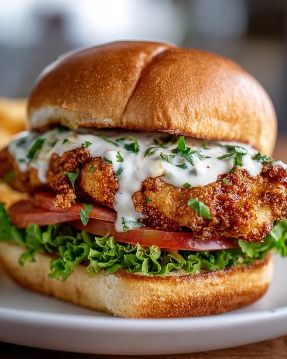 Cajun crispy chicken sandwich with garlic aioli served on a plate