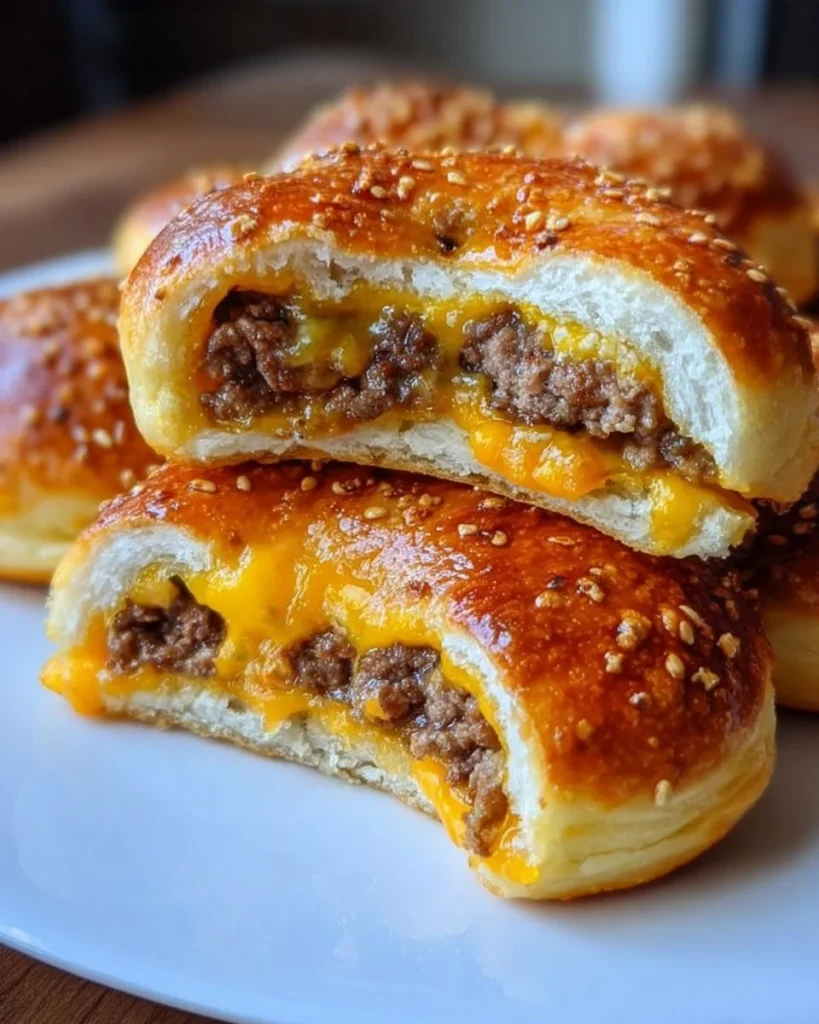 Delicious Cheeseburger Pretzel Bombs served on a platter