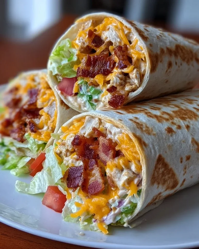 Cheesy bacon ranch wraps served on a plate, garnished with fresh herbs
