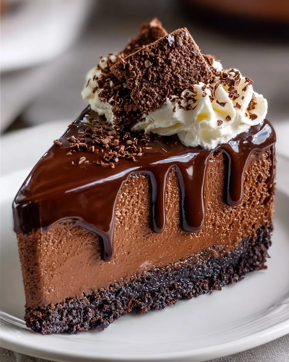 Delicious slice of Chocolate Fudge Truffle Cheesecake topped with chocolate truffles