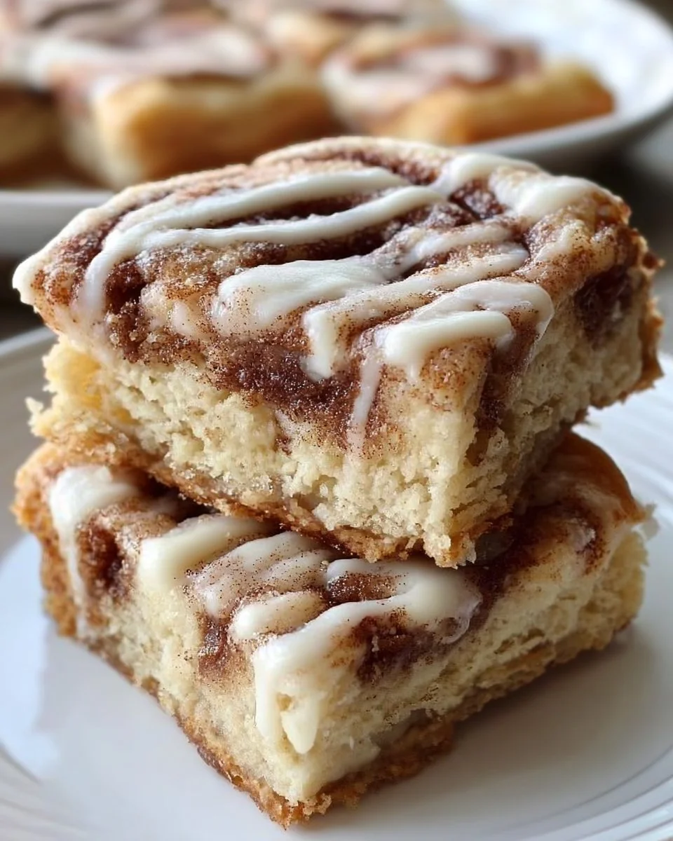 Delicious Cinnamon Roll Bliss Bars topped with icing and cinnamon.