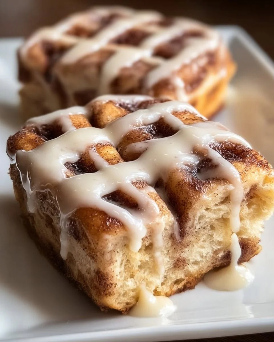 Cinnamon Roll Bliss Bars topped with cream cheese icing, perfect for dessert lovers.