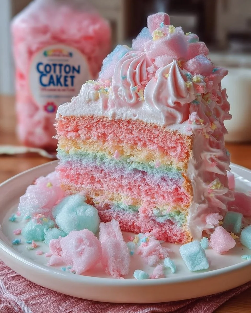 Delicious homemade Cotton Candy Cake with colorful frosting