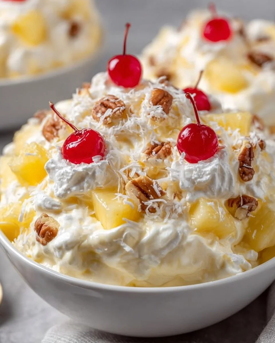 Delicious Creamy Cool Whip Pineapple Fluff dessert in a bowl