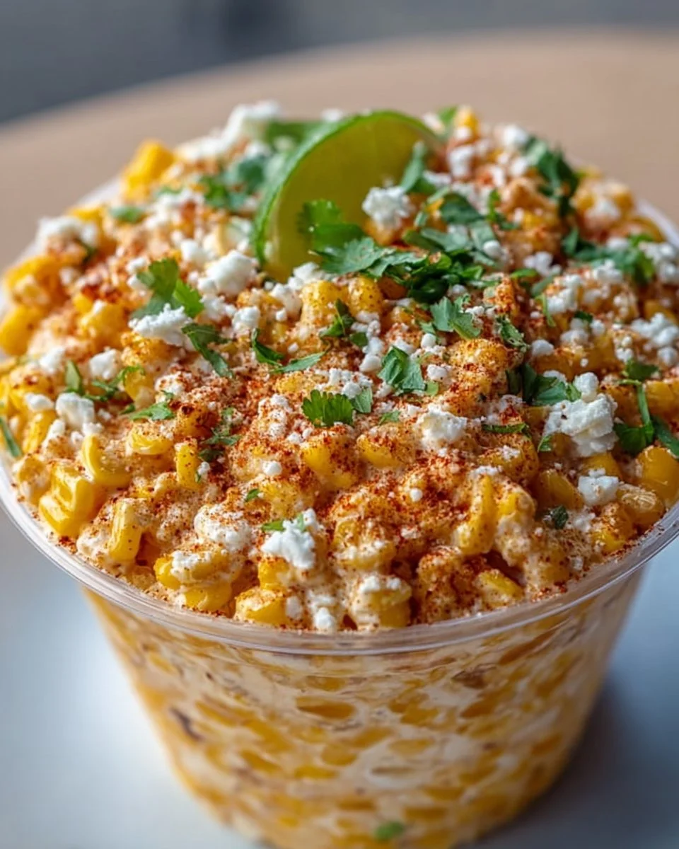 Creamy Mexican street corn esquites served in a bowl with toppings.