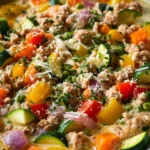 Creamy Ranch Turkey Veggie Skillet served in a colorful bowl