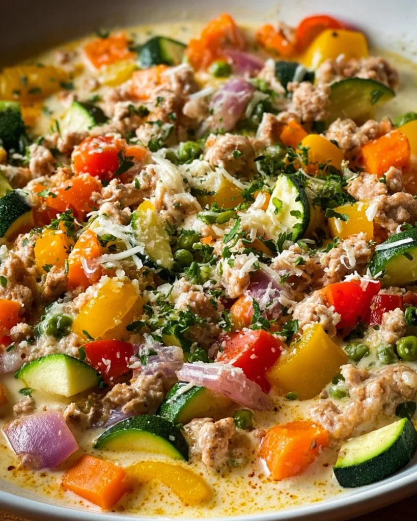 Creamy Ranch Turkey Veggie Skillet served in a colorful bowl
