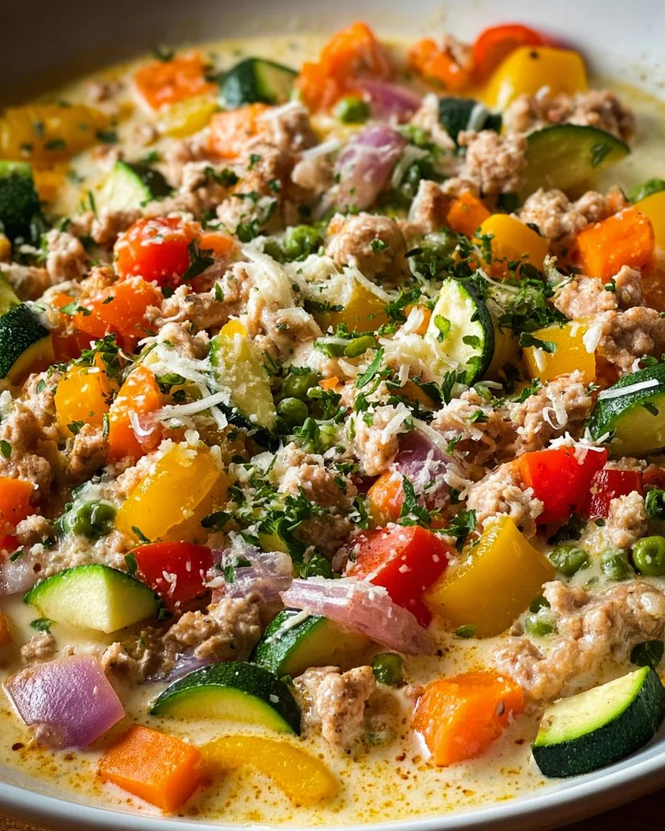 Creamy Ranch Turkey Veggie Skillet served in a colorful bowl