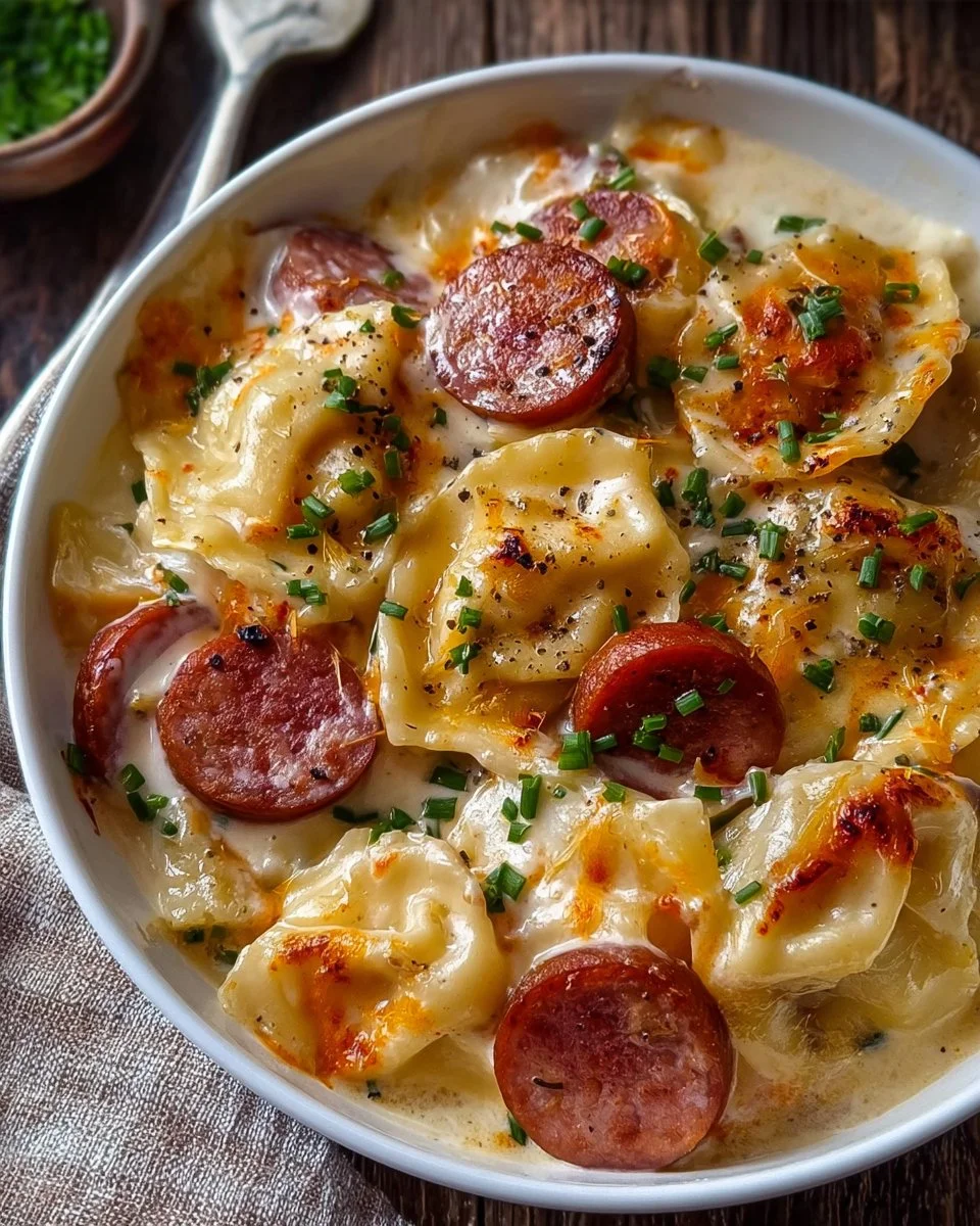 Crockpot Pierogi Casserole with Kielbasa, a delicious comfort food dish