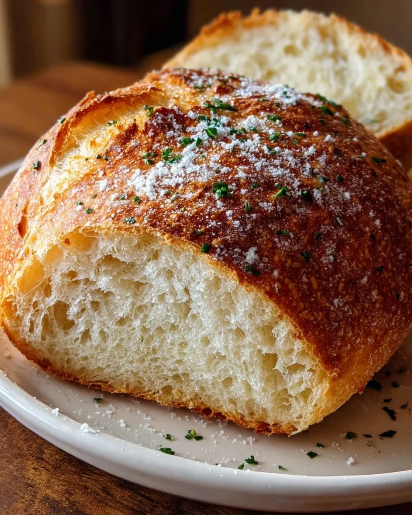 Freshly baked crusty Italian bread cooling on a wooden board