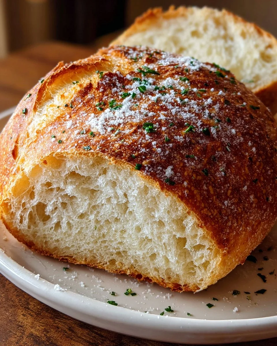 Freshly baked crusty Italian bread cooling on a wooden board
