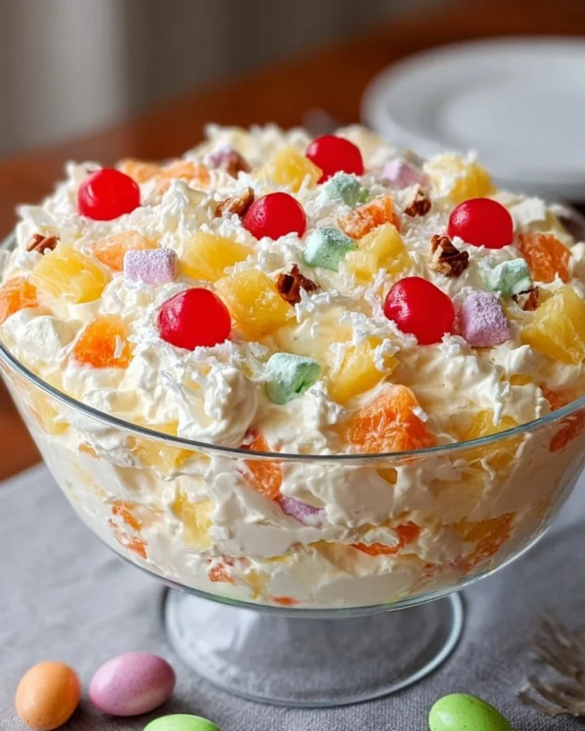 Easter Fluff Salad with pastel colors and fluffy texture, a perfect spring treat