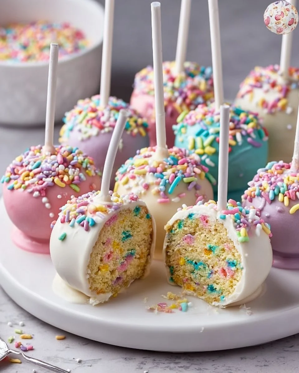 Easter Funfetti Cake Pops decorated with colorful sprinkles