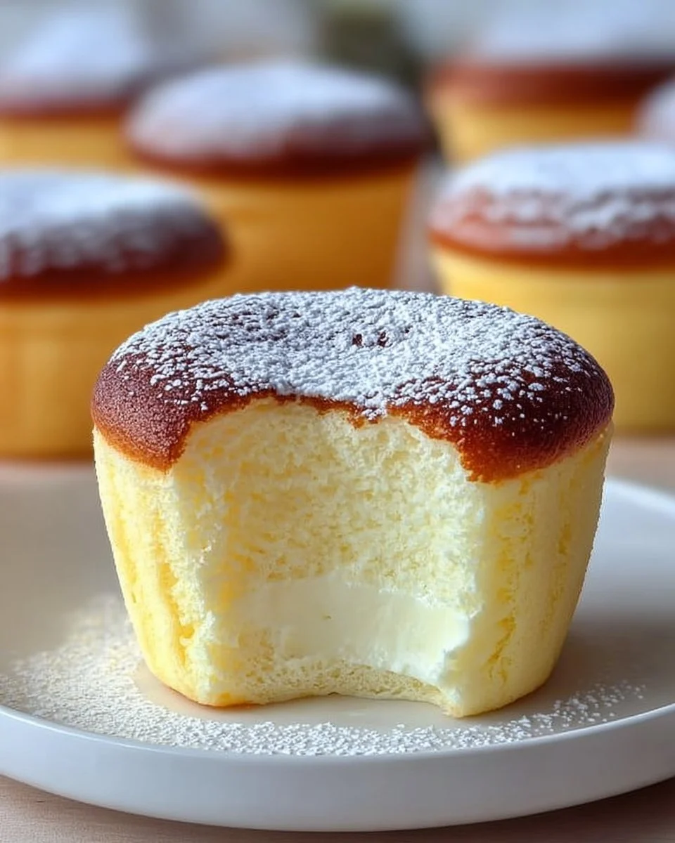 Fluffy Japanese Cotton Cheesecake Cupcakes served on a plate