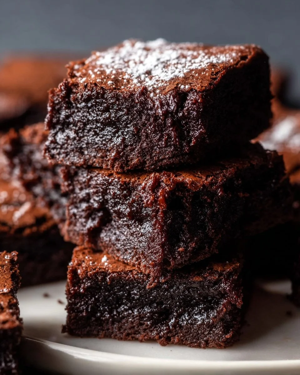 Fudgy cocoa brownies with a rich chocolate glaze on a plate