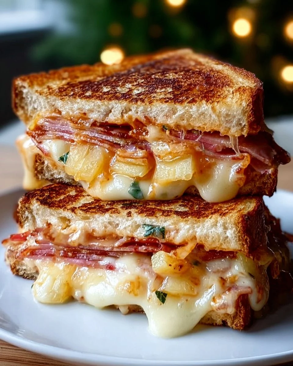 Hawaiian Pizza Grilled Cheese Sandwich with cheese, ham, and pineapple