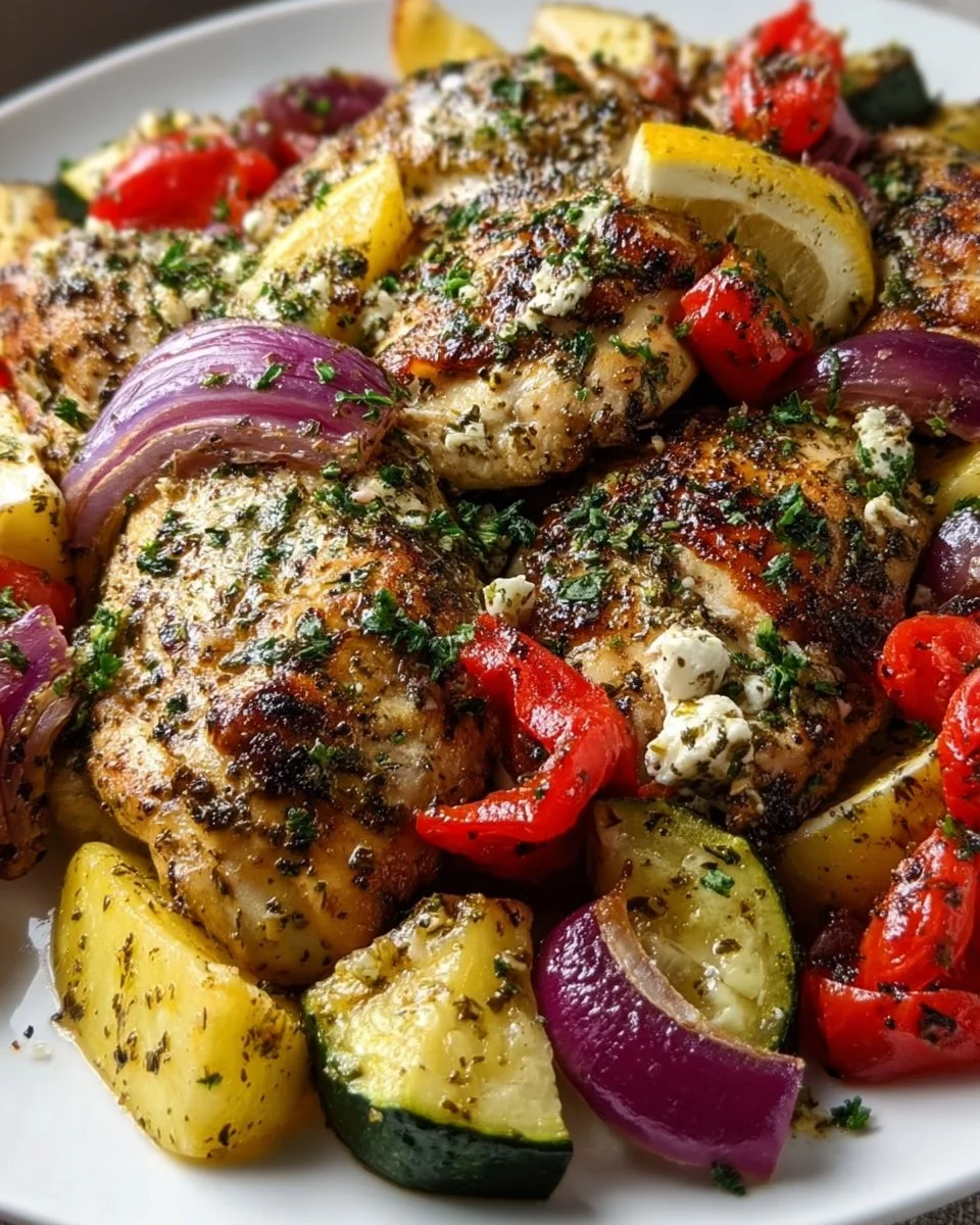 Herbed Greek Chicken Foil Packets with vegetables ready for grilling