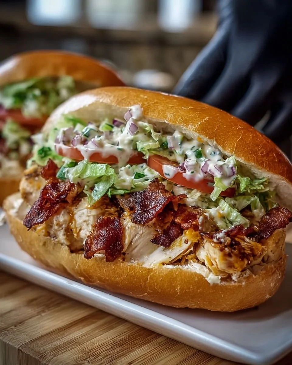 Chopped Chicken Bacon Ranch Sandwich with fresh ingredients and ranch dressing