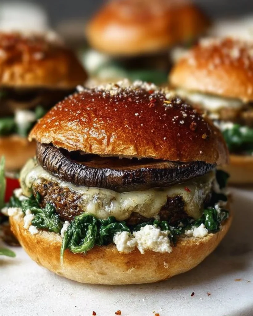 Delicious Portabella Veggie Burger with melted mushrooms.