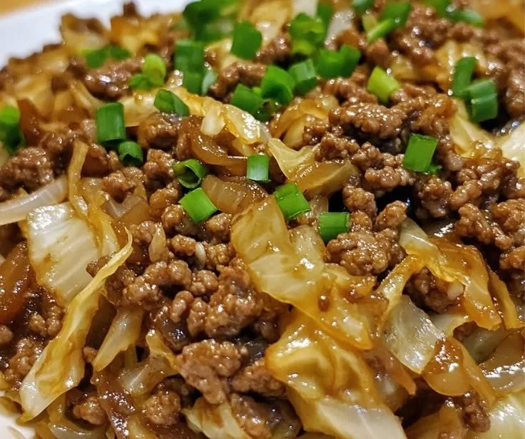 Delicious low-carb Mongolian ground beef served with sautéed cabbage