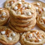 Delicious salted caramel white chocolate cookies on a plate