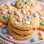Simple M&M Bunny Cookies decorated with colorful candies for Easter