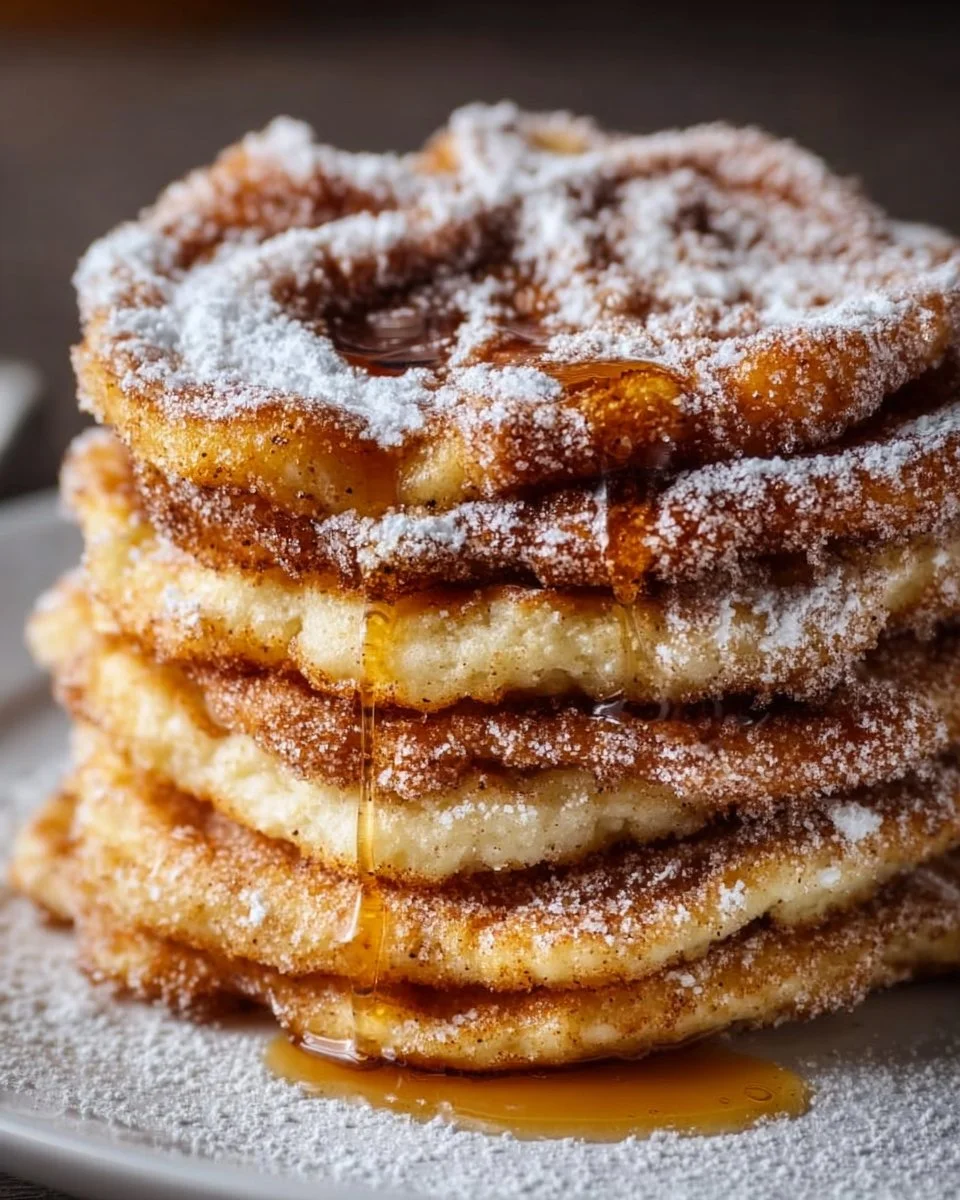 Fluffy Spanish churro pancakes sprinkled with cinnamon and sugar