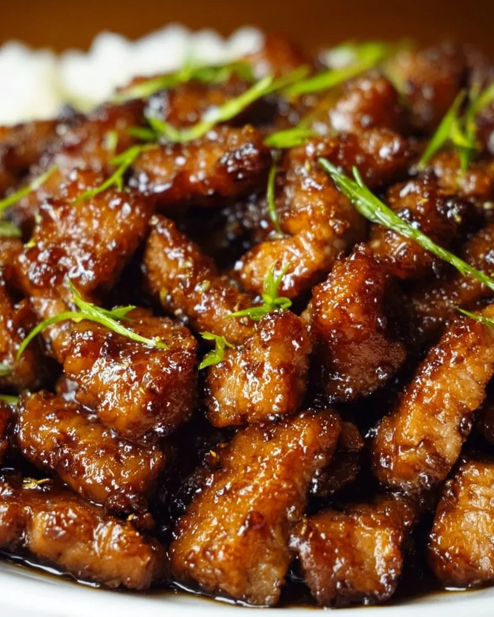 Delicious sticky honey garlic pork served with vegetables on a plate