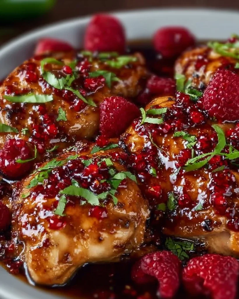 Sweet and Spicy Jalapeno Raspberry Chicken served with sides