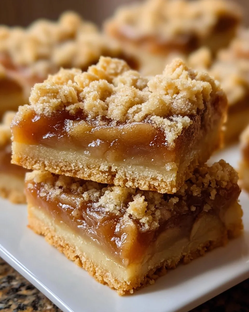 Sweet Apple Crisp Shortbread Bars with caramelized apples and crumbly topping