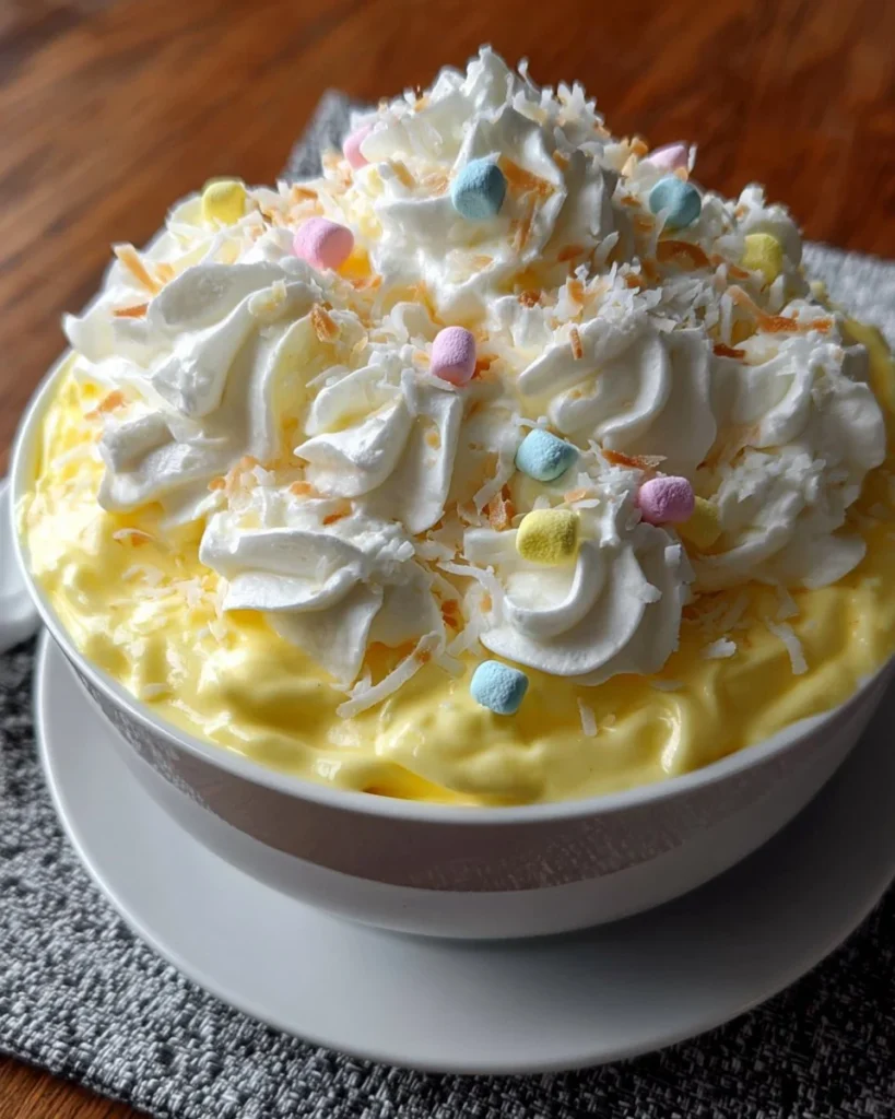 Delicious Easter Fluff dessert ready in three minutes for festive celebrations.